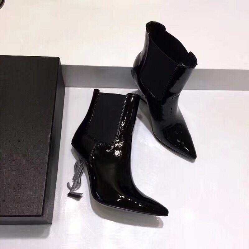 2019 NEW YSL Patent leather Ankle Boots 102932 SILVER - Click Image to Close
